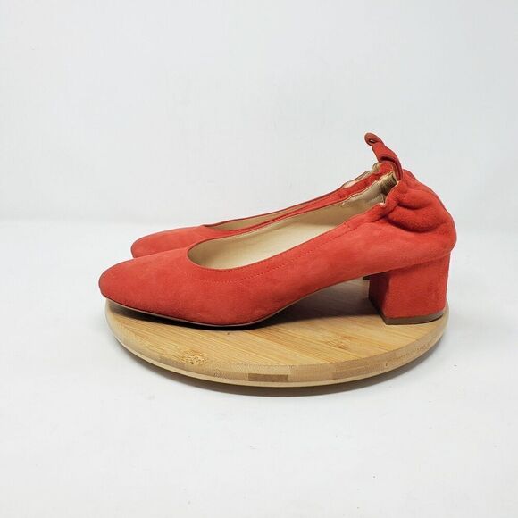 Everlane Shoes - Everlane The Day Heel Womens 6 Red Suede Elastic Back Block Pump Shoes Italy